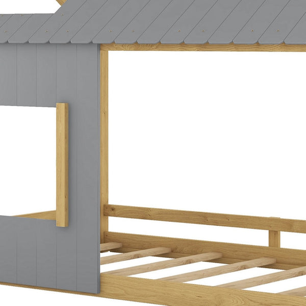 HomeRoots Gray Wood Twin House Bed - Stylish, Durable Design with Cozy Appeal for Modern Children's Rooms 607002