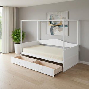 HomeRoots White Wood Twin Daybed Frame with Built-In Drawers for Stylish Storage and Space-Saving Comfort 607003