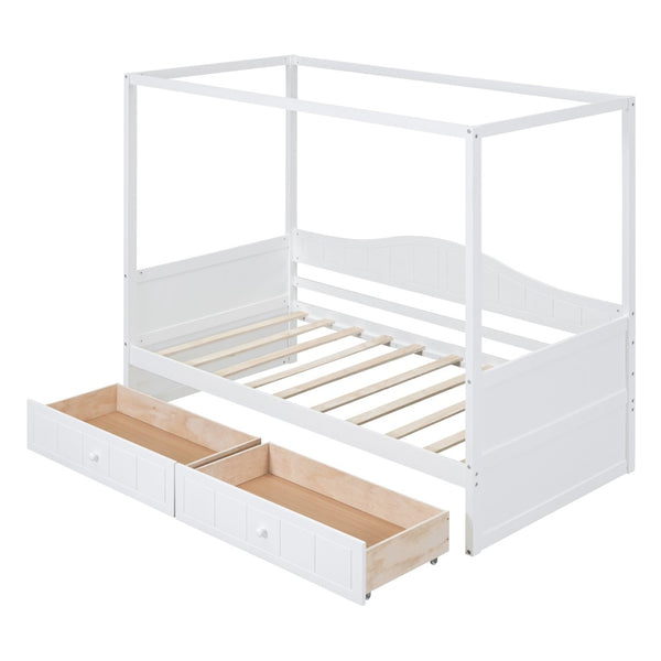 HomeRoots White Wood Twin Daybed Frame with Built-In Drawers for Stylish Storage and Space-Saving Comfort 607003
