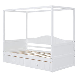 HomeRoots White Wood Twin Daybed Frame with Built-In Drawers for Stylish Storage and Space-Saving Comfort 607003