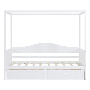 HomeRoots White Wood Twin Daybed Frame with Built-In Drawers for Stylish Storage and Space-Saving Comfort 607003