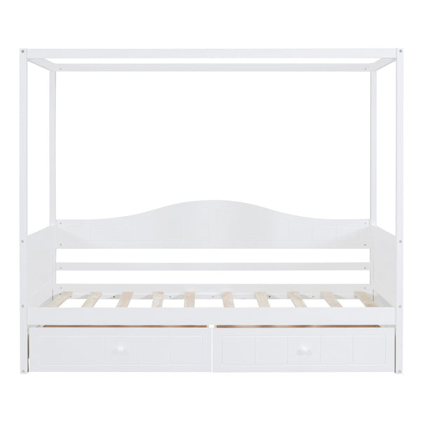HomeRoots White Wood Twin Daybed Frame with Built-In Drawers for Stylish Storage and Space-Saving Comfort 607003