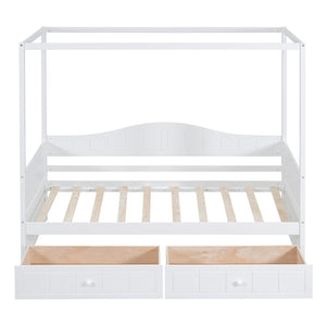 HomeRoots White Wood Twin Daybed Frame with Built-In Drawers for Stylish Storage and Space-Saving Comfort 607003