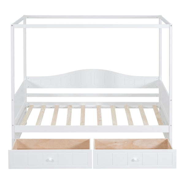 HomeRoots White Wood Twin Daybed Frame with Built-In Drawers for Stylish Storage and Space-Saving Comfort 607003