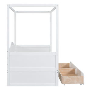 HomeRoots White Wood Twin Daybed Frame with Built-In Drawers for Stylish Storage and Space-Saving Comfort 607003