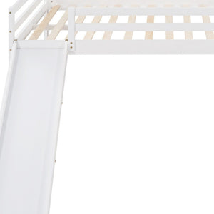 HomeRoots White Panel Solid Wood Full Double Loft Bed with Slide - Space-Saving Design for Kids' Rooms! 607004