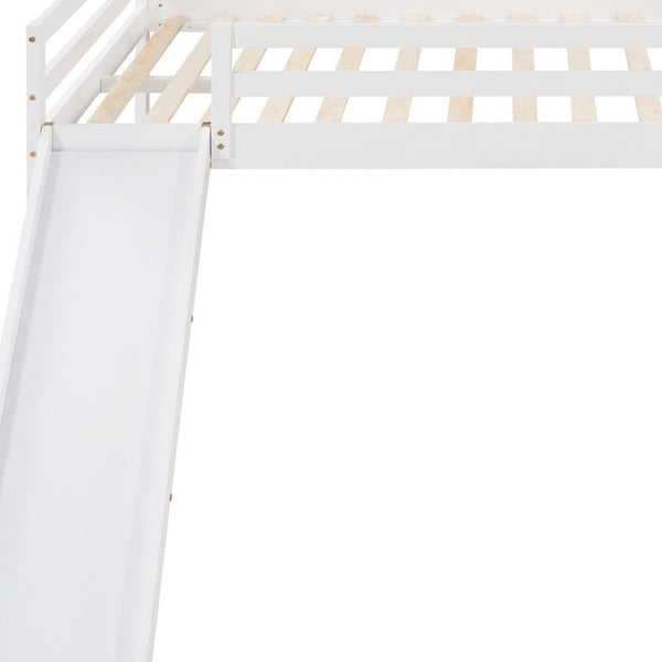 HomeRoots White Panel Solid Wood Full Double Loft Bed with Slide - Space-Saving Design for Kids' Rooms! 607004