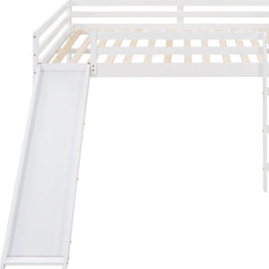 HomeRoots White Panel Solid Wood Full Double Loft Bed with Slide - Space-Saving Design for Kids' Rooms! 607004