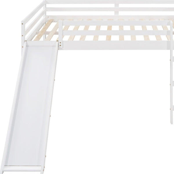 HomeRoots White Panel Solid Wood Full Double Loft Bed with Slide - Space-Saving Design for Kids' Rooms! 607004
