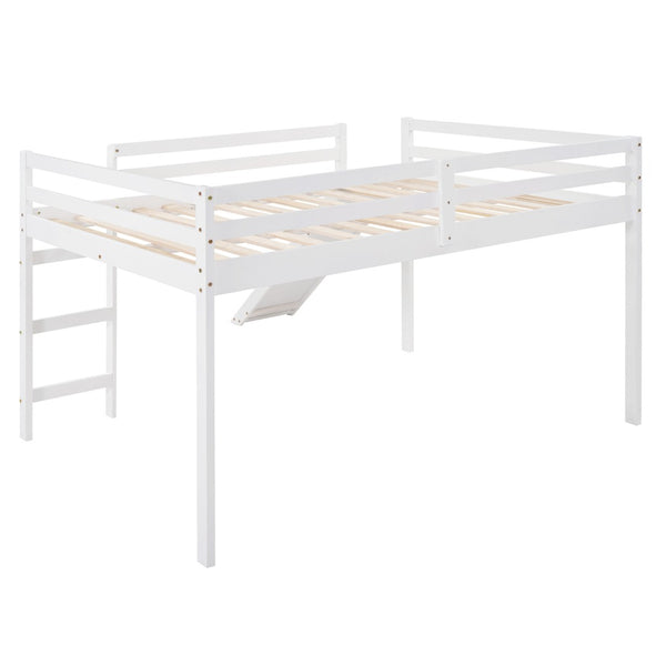 HomeRoots White Panel Solid Wood Full Double Loft Bed with Slide - Space-Saving Design for Kids' Rooms! 607004