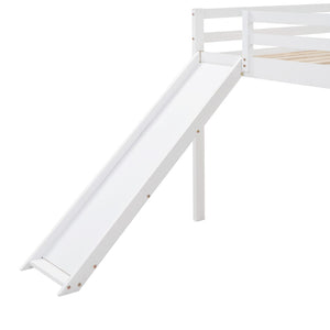 HomeRoots White Panel Solid Wood Full Double Loft Bed with Slide - Space-Saving Design for Kids' Rooms! 607004