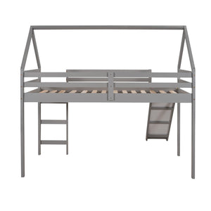 HomeRoots Gray Canopy Solid Wood Twin Loft Bed with Fun Slide, Stylish Design, and Smart Storage Solutions 607005