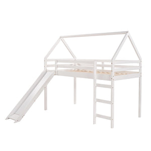 HomeRoots White Canopy Twin Loft Bed with Integrated Slide - Solid Wood Design for Fun & Functional Spaces! 607006