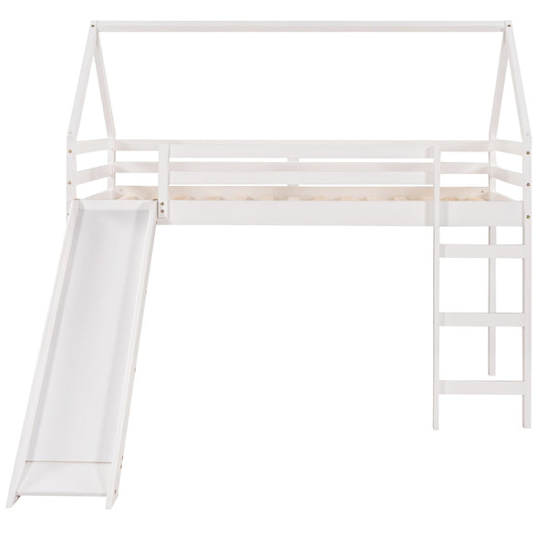 HomeRoots White Canopy Twin Loft Bed with Integrated Slide - Solid Wood Design for Fun & Functional Spaces! 607006