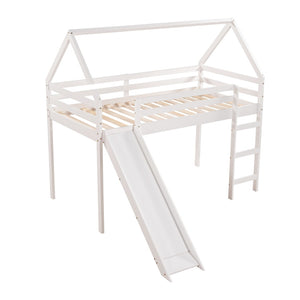 HomeRoots White Canopy Twin Loft Bed with Integrated Slide - Solid Wood Design for Fun & Functional Spaces! 607006