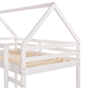 HomeRoots White Canopy Twin Loft Bed with Integrated Slide - Solid Wood Design for Fun & Functional Spaces! 607006