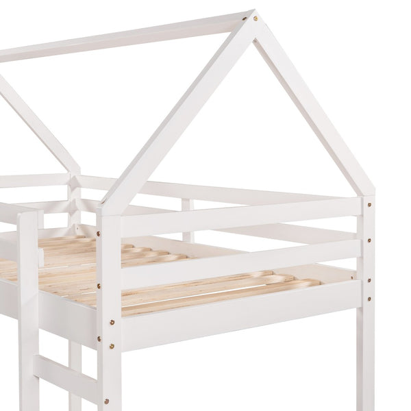 HomeRoots White Canopy Twin Loft Bed with Integrated Slide - Solid Wood Design for Fun & Functional Spaces! 607006