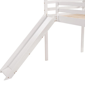 HomeRoots White Canopy Twin Loft Bed with Integrated Slide - Solid Wood Design for Fun & Functional Spaces! 607006