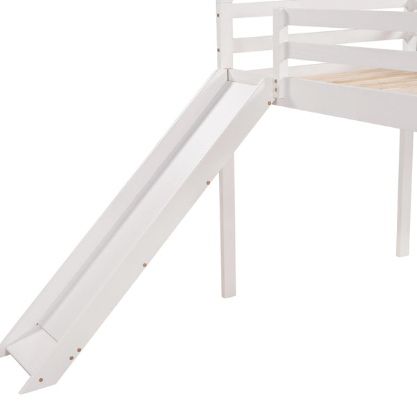 HomeRoots White Canopy Twin Loft Bed with Integrated Slide - Solid Wood Design for Fun & Functional Spaces! 607006