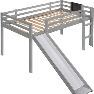 HomeRoots Gray Solid Wood Twin Loft Bed with Slide - Stylish Space-Saving Design for Kids' Rooms & Sleepovers 607007