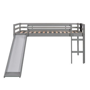 HomeRoots Gray Solid Wood Twin Loft Bed with Slide - Stylish Space-Saving Design for Kids' Rooms & Sleepovers 607007