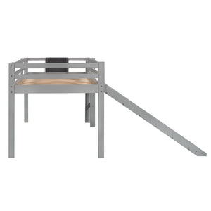HomeRoots Gray Solid Wood Twin Loft Bed with Slide - Stylish Space-Saving Design for Kids' Rooms & Sleepovers 607007