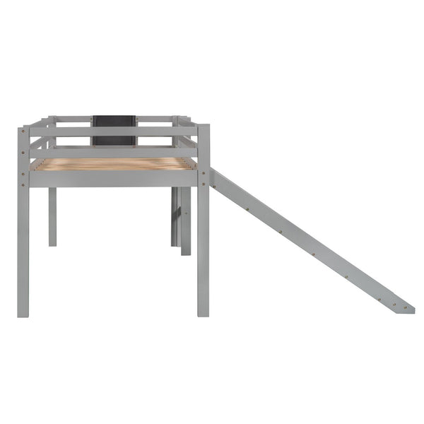 HomeRoots Gray Solid Wood Twin Loft Bed with Slide - Stylish Space-Saving Design for Kids' Rooms & Sleepovers 607007