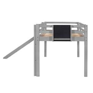 HomeRoots Gray Solid Wood Twin Loft Bed with Slide - Stylish Space-Saving Design for Kids' Rooms & Sleepovers 607007