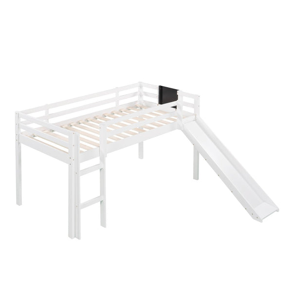 HomeRoots White Panel Solid Wood Twin Loft Bed with Slide - Stylish Space-Saving Design for Kids' Rooms! 607008