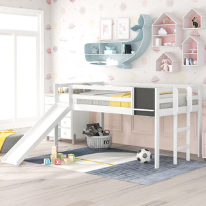 HomeRoots White Panel Solid Wood Twin Loft Bed with Slide - Stylish Space-Saving Design for Kids' Rooms! 607008