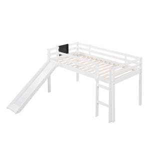 HomeRoots White Panel Solid Wood Twin Loft Bed with Slide - Stylish Space-Saving Design for Kids' Rooms! 607008