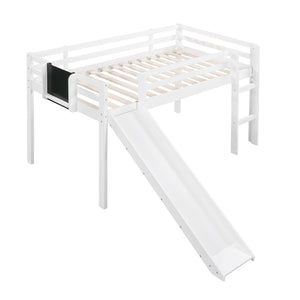 HomeRoots White Panel Solid Wood Twin Loft Bed with Slide - Stylish Space-Saving Design for Kids' Rooms! 607008
