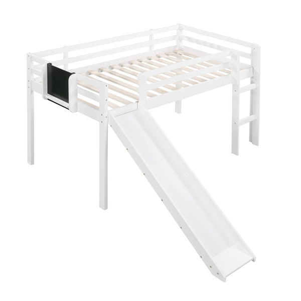HomeRoots White Panel Solid Wood Twin Loft Bed with Slide - Stylish Space-Saving Design for Kids' Rooms! 607008