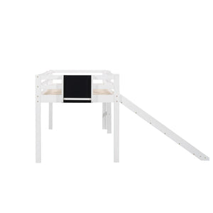 HomeRoots White Panel Solid Wood Twin Loft Bed with Slide - Stylish Space-Saving Design for Kids' Rooms! 607008