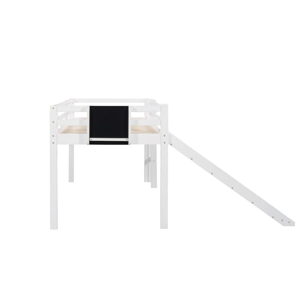 HomeRoots White Panel Solid Wood Twin Loft Bed with Slide - Stylish Space-Saving Design for Kids' Rooms! 607008