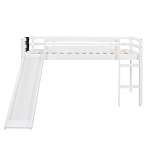 HomeRoots White Panel Solid Wood Twin Loft Bed with Slide - Stylish Space-Saving Design for Kids' Rooms! 607008