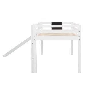 HomeRoots White Panel Solid Wood Twin Loft Bed with Slide - Stylish Space-Saving Design for Kids' Rooms! 607008