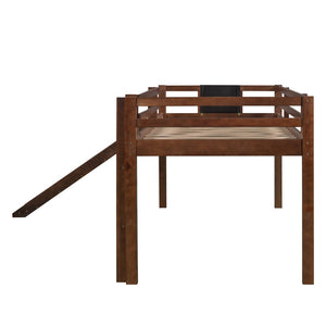 HomeRoots Walnut Twin Loft Bed with Slide - Charming Solid Wood Design for Fun Play & Space Optimization! 607009