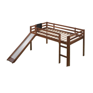 HomeRoots Walnut Twin Loft Bed with Slide - Charming Solid Wood Design for Fun Play & Space Optimization! 607009