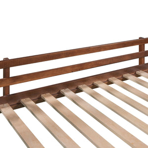 HomeRoots Walnut Twin Loft Bed with Slide - Charming Solid Wood Design for Fun Play & Space Optimization! 607009