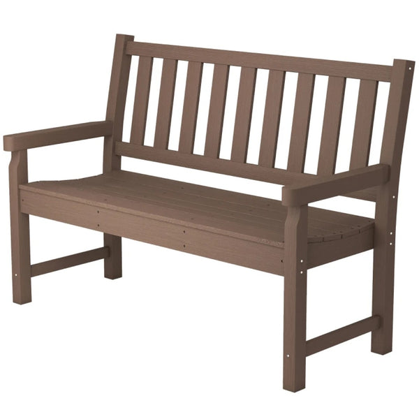 English Elm Lawn Curved Hdpe Outdoor Bench Wood Grain Slatted Two Person Patio Seating Brown T3971P475981