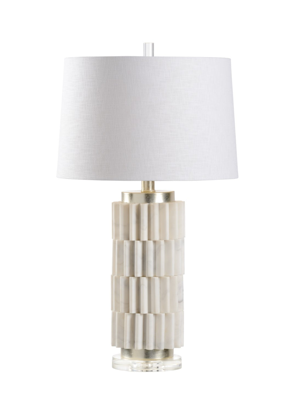 Wildwood Langdon Sculptural Table Lamp With Faux Stone & Crystal Base, Off-White Linen Shade, 30.5" Tall 60701