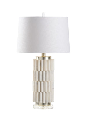 Wildwood Langdon Sculptural Table Lamp With Faux Stone & Crystal Base, Off-White Linen Shade, 30.5" Tall 60701