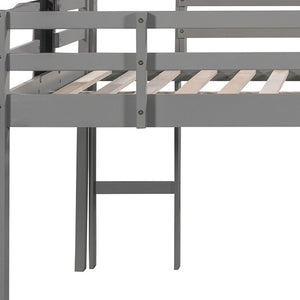 HomeRoots Gray Four Poster Solid Wood Loft Bed with Slide – Stylish, Space-Saving Design for Kids’ Rooms! 607010