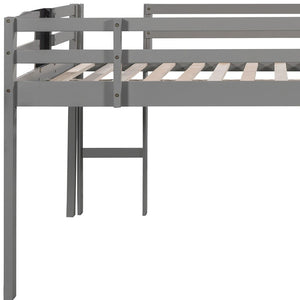 HomeRoots Gray Four Poster Solid Wood Loft Bed with Slide – Stylish, Space-Saving Design for Kids’ Rooms! 607010