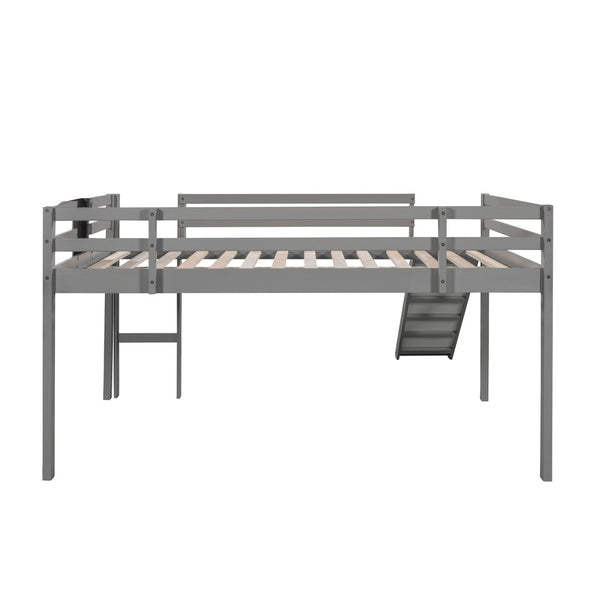 HomeRoots Gray Four Poster Solid Wood Loft Bed with Slide – Stylish, Space-Saving Design for Kids’ Rooms! 607010