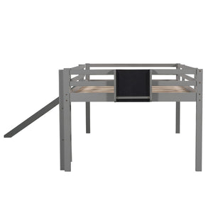 HomeRoots Gray Four Poster Solid Wood Loft Bed with Slide – Stylish, Space-Saving Design for Kids’ Rooms! 607010