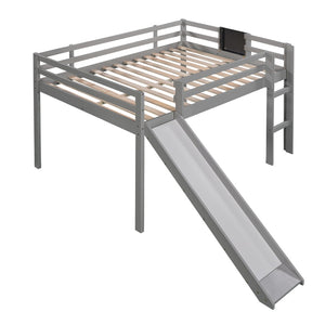HomeRoots Gray Four Poster Solid Wood Loft Bed with Slide – Stylish, Space-Saving Design for Kids’ Rooms! 607010
