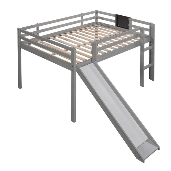 HomeRoots Gray Four Poster Solid Wood Loft Bed with Slide – Stylish, Space-Saving Design for Kids’ Rooms! 607010