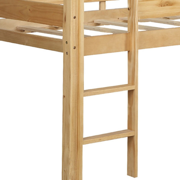HomeRoots Walnut Four Poster Twin Loft Bed - Stylish Solid Wood Design for Space-Saving Functionality & Charm 607011